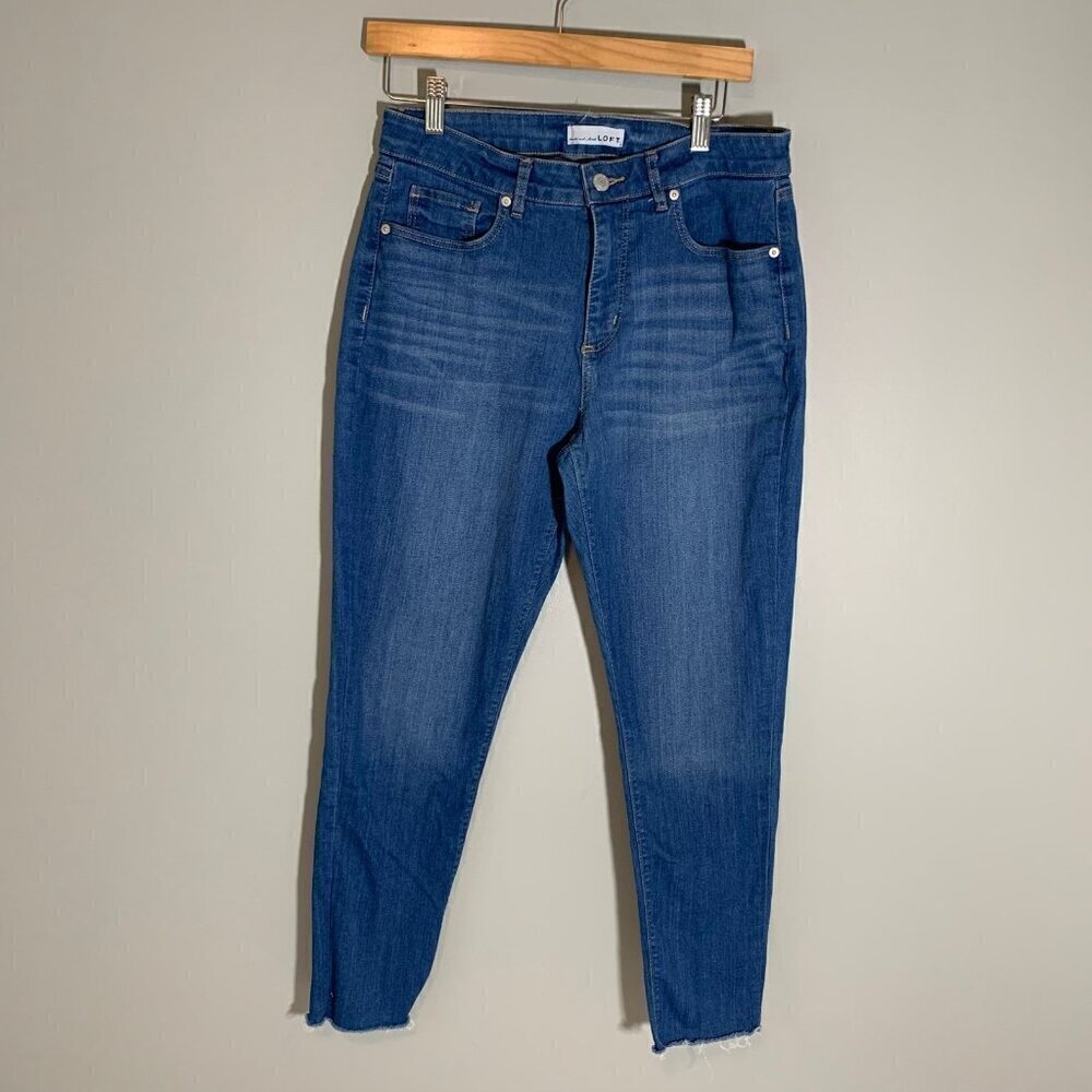 LOFT The Skinny Blue Medium Wash‎ Raw Hem Denim Jeans Womens Size 8 29